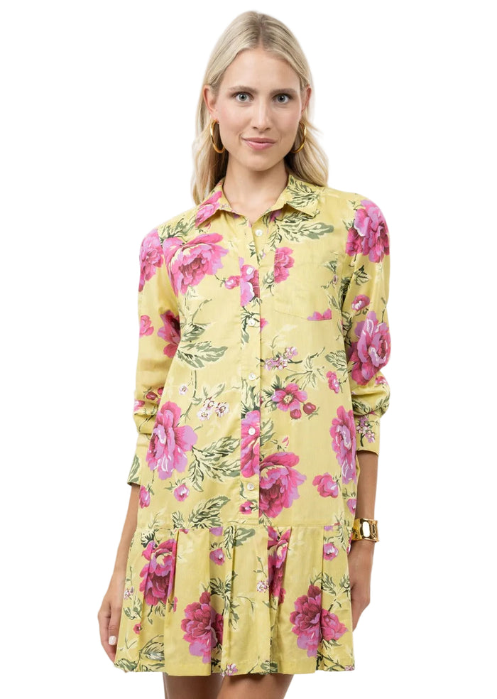 Roses Pleated Shirtdress (Lime)