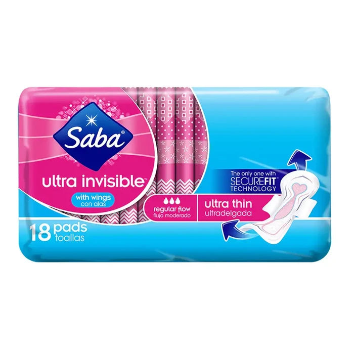 Get wholesale Saba Ultra Invisible Thin Regular with Wings Pink 18ct at Mexmax INC.