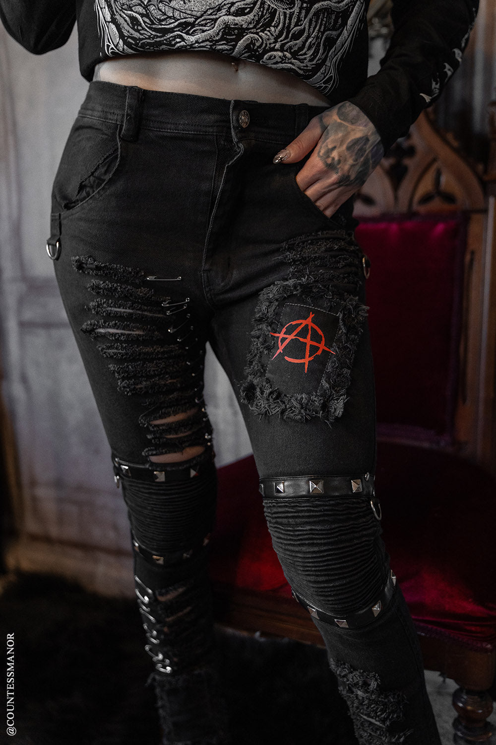 Annihilate Safety Pin Studded Pants [Unisex]