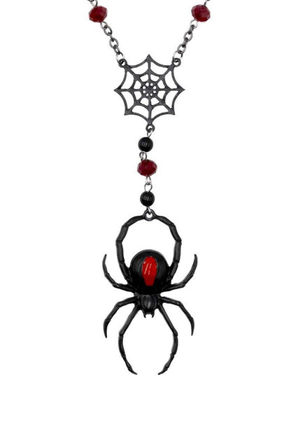 Black Widow Spider Rosary Charm Necklace