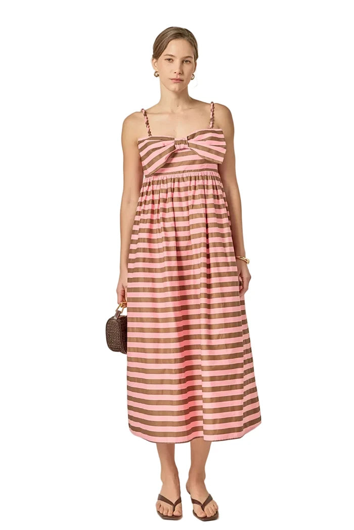 Striped Midi Dress (Pink/Brown)