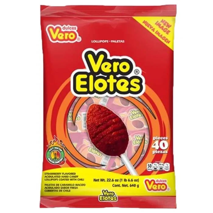 Wholesale Vero Elotes Chili Lollipops- Spicy and sweet Mexican candy for your wholesale store.