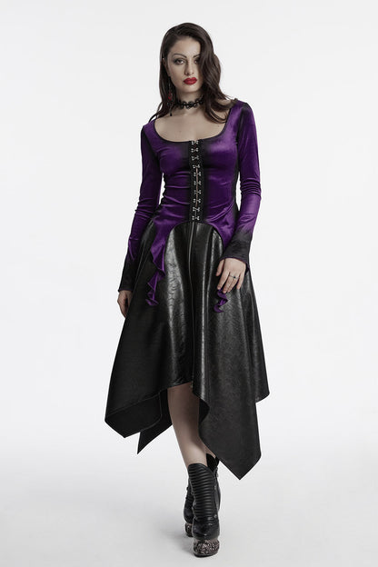 Amethyst Asymmetric Hem Velvet Top [Violet]