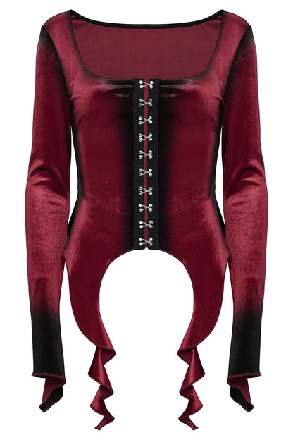 Blood Moon Irregular Hem Flare Sleeve Top [Red]